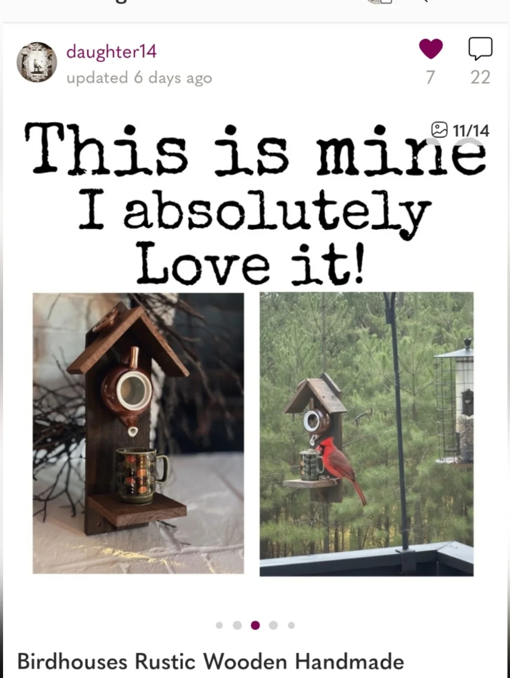 Rustic Wooden Handmade Bird Feeder Teapot Tea For All